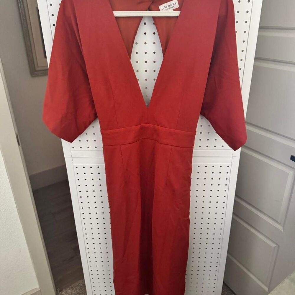 J. Brooks Boutique Rust Cape Sleeve Jumpsuit 1XL